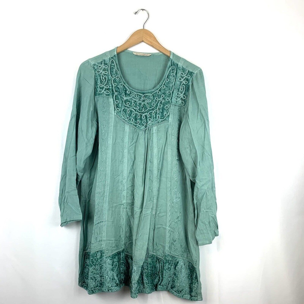 Soft Surroundings Sage Green Embroidered Tunic Top